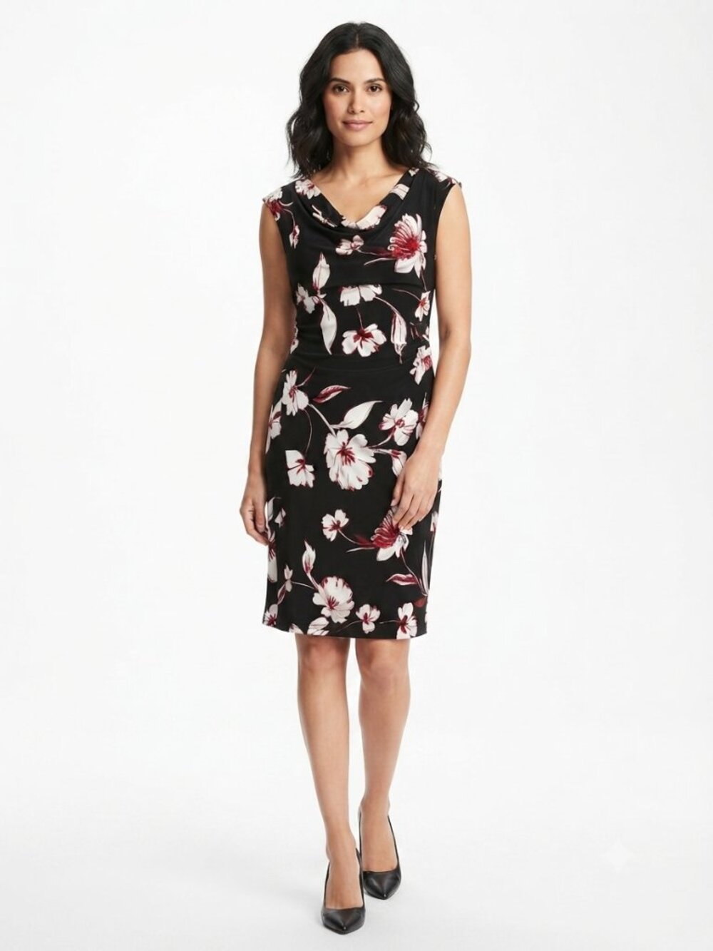 Anne Klein Floral Stretch Pull On Cowl Neck Dress- Sz. 12